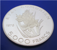1976 Comoros 5000 Francs Etat Comorien Silver Coin