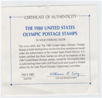The United States Olympic Postage Stamps in Solid Sterling Silver    (Franklin Mint, 1980)