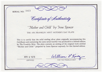 1976 Limited Edition Mother's Day Plate  'Mother and Child' by Irene Spencer(Franklin Mint)
