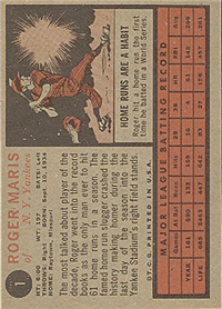 1962 Topps Baseball  Card #1 Roger Maris