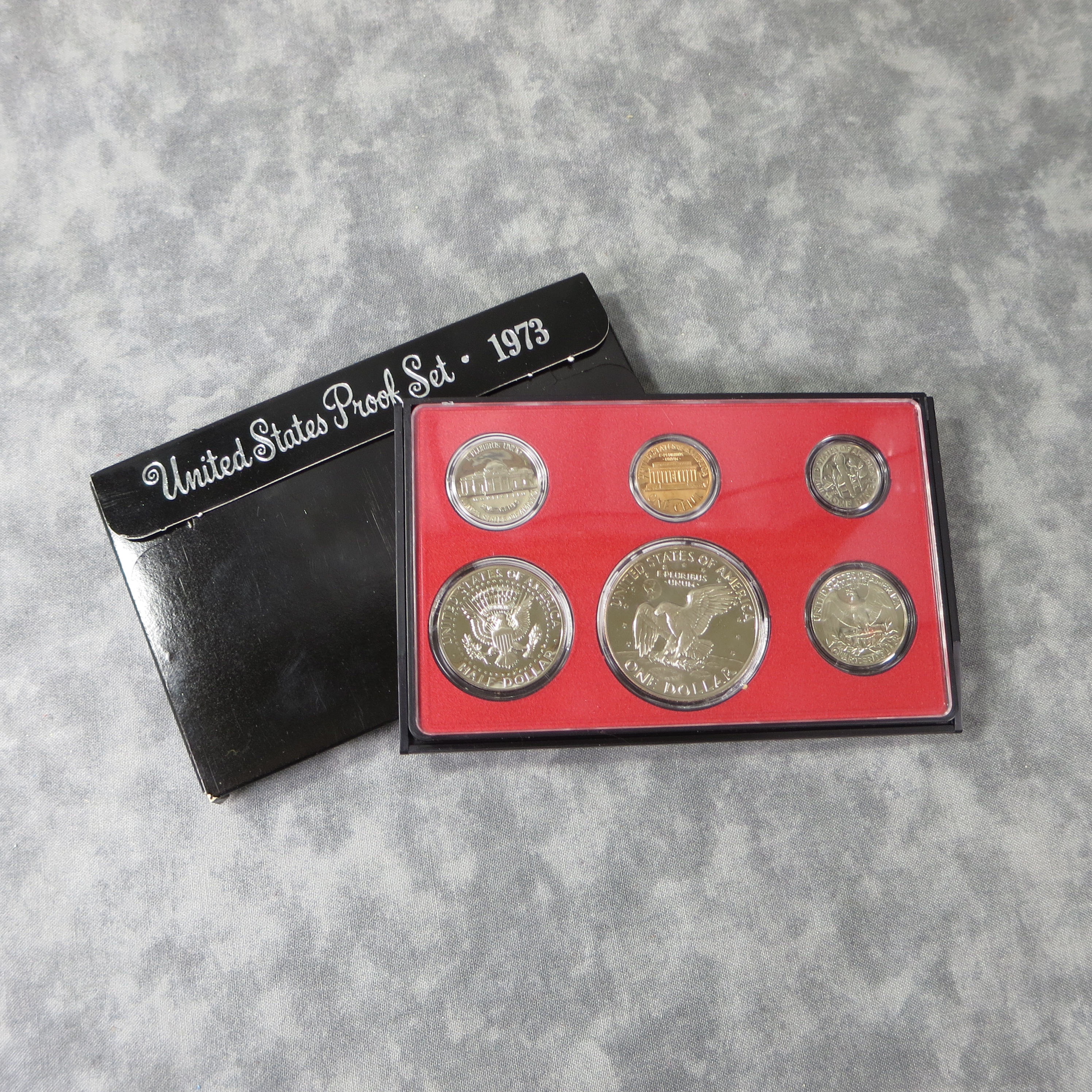 1973 US MINT Proof Set in OGP Black Box (6 coins, CHOICE BU)