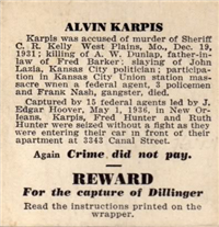 (R37)  1937 CRIME DID NOT PAY Gum Card    Alvin Karpis