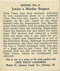 (R41) 1937 Walter H. Johnson DICK TRACY Caramels Card #21   Junior Goes to Jail