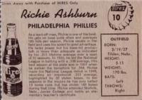 1958 Hires Root Beer Baseball Card  #10  Richie Ashburn  (Hall of Fame)
