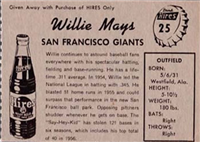 1958 Hires Root Beer Baseball Card  #25  Willie Mays  (Hall of Fame)