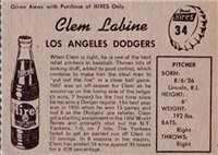 1958 Hires Root Beer Baseball Card  #34  Clem Labine