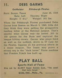 1941 Play Ball Sports Hall Of Fame 11 Debs Garms HOF