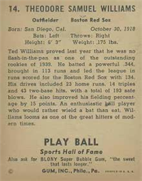 1941 Play Ball Sports Hall Of Fame 14 Ted Williams HOF