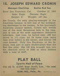1941 Play Ball Sports Hall Of Fame 15 Joe Cronin HOF