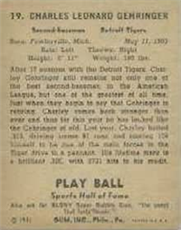 1941 Play Ball Sports Hall Of Fame 19 Charlie Gehringer HOF