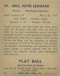 1941 Play Ball Sports Hall Of Fame 24 Dutch Leonard HOF