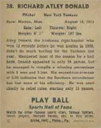 1941 Play Ball Sports Hall Of Fame 38 Atley Donald HOF