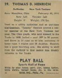 1941 Play Ball Sports Hall Of Fame 39 Tommy Henrich HOF