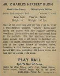 1941 Play Ball Sports Hall Of Fame 60 Chuck Klein HOF