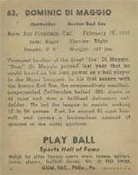 1941 Play Ball Sports Hall Of Fame 63 Dom DiMaggio HOF