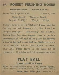 1941 Play Ball Sports Hall Of Fame 64 Bobby Doerr HOF