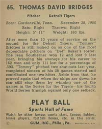 1941 Play Ball Sports Hall Of Fame 65 Tommy Bridges HOF