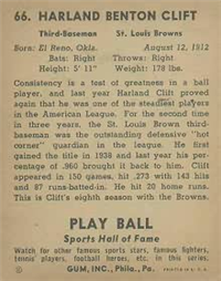 1941 Play Ball Sports Hall Of Fame 66 Harland Clift HOF