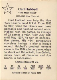 1961 Golden Press Baseball Card  #6  Carl Hubbell  (Hall of Fame)