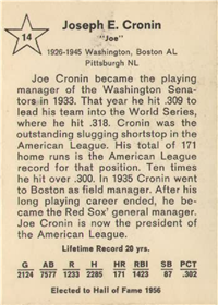 1961 Golden Press Baseball Card  #14  Joe Cronin  (Hall of Fame)
