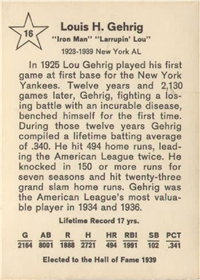 1961 Golden Press Baseball 16 Lou Gehrig HOF