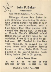 1961 Golden Press Baseball 21 Home Run Baker HOF