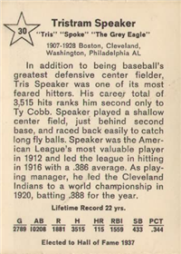 1961 Golden Press Baseball Card  #30  Tris Speaker  (Hall of Fame)