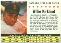 1961 Post Cereal Box Baseball Card  #146a  Willie Kirkland (box, Giants)