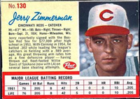1962 Post Cereal Box Baseball Card  #130  Jerry Zimmerman