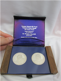 Churchill Silver 2 Coin Set 20 Crown Turks & Caicos Islands & $25 Cayman Proofs (Royal Canadian Mint, 1974)