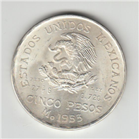 5 Cinco Pesos Ano de Hidalgo 200th Anniversary Silver Coin  (Mexico, 1953)