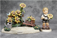 SUMMER DAYS Hummelscape (Goebel 1112-D, 2004) & SUNFLOWER BOY Figurine (Hummel 2219, TMK)