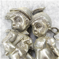 BOY & GIRL Pot Metal Brooch Pin (Silson/Hummel, circa 1940, Germany)