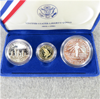 1986-sw Statue of Liberty Gold Silver 3 Coin Proof Set