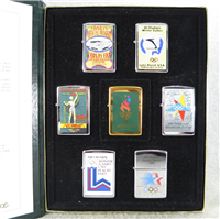 1996 OLYMPIC GAMES COLLECTION Chrome & Brass Lighter Set of 7 (Zippo, 1995)