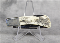 SAM McDOWELL Mallard Ducks Scrimshawed Smooth Bone Lockback