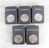 STATE QUARTERS VOL. 8 Set of Five Matte Black Lighters (Zippo, 2006)