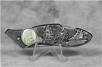 Ship Folding Lockback Knife in Wood Keepsake Box