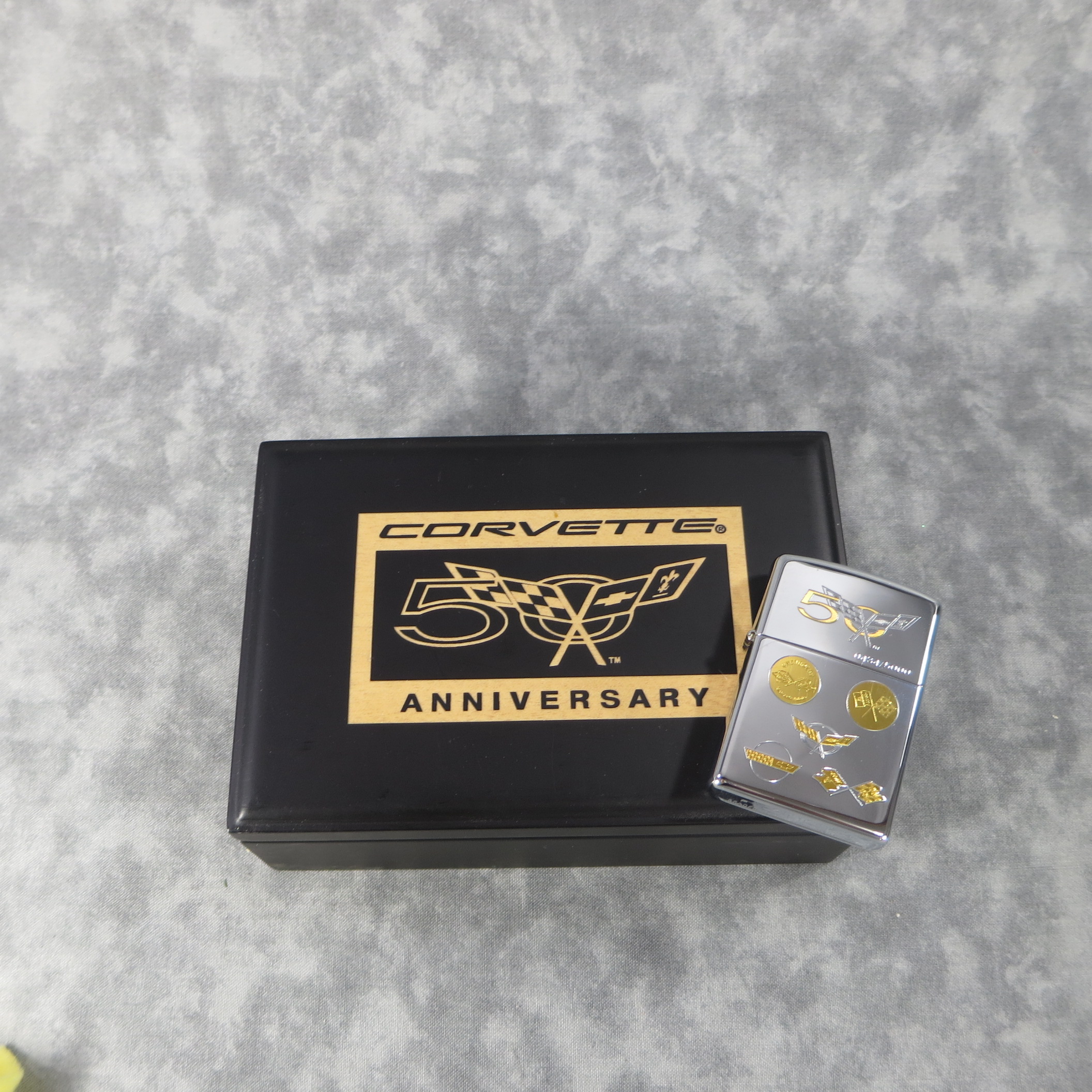 How much is Limited Edition CORVETTE 50th Anniversary Chrome Lighter with  24k Gold Inlay Emblems (Zippo, 2003, #20501) worth? | iGuide.net Price  Report