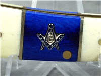 FROST Masonic MAS-100WBW White & Blue Bone Lockback Barracuda Knife