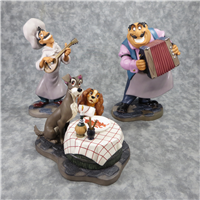 JOE, TRAMP, LADY & TONY Bella Notte 7-1/2 inch Disney Figurine Set (WDCC, 11K-41284-0, 1998)