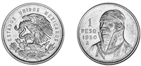 1 Uno Peso Jose Maria Morelos Silver Coin (Mexico, 1950)