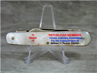 CLINTON IMPEACHMENT Sheffield England Mother of Pearl Sleeveboard Pen Knife