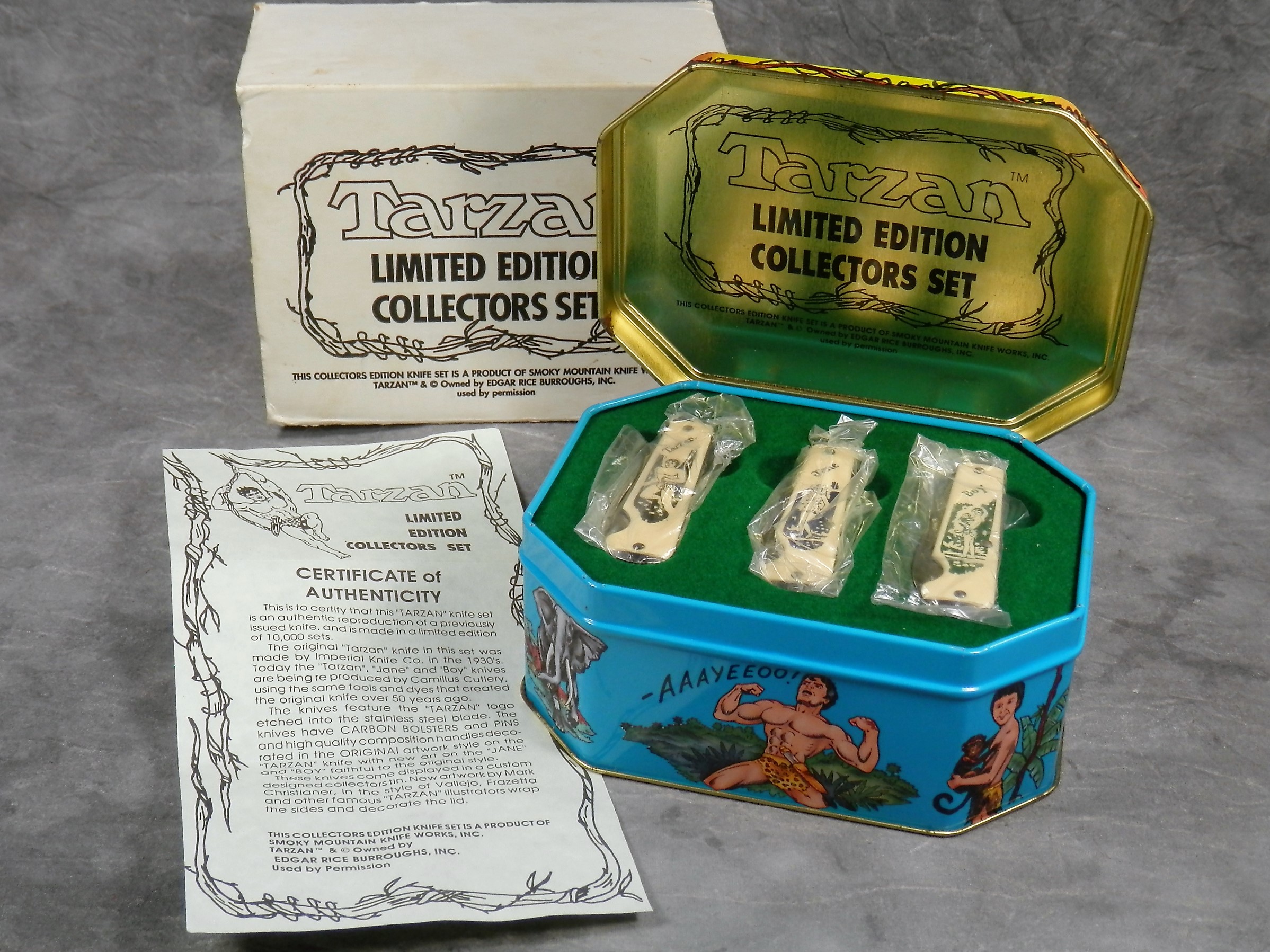 How much is NOVELTY KNIFE CO. Limited Ed. Tarzan Knife Set of 3 in  Collectors Tin worth? | iGuide.net Price Report