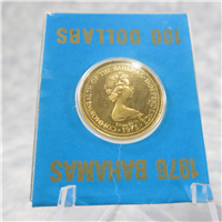 BAHAMAS ISLANDS $100 One Hundred Dollars Gold Uncirculated Coin (Central Bank, 1976)
