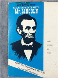 Vintage 1964 DISNEY "Great Moments with Mr. Lincoln" Souvenir Record NY World's Fair