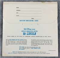 Vintage 1964 DISNEY "Great Moments with Mr. Lincoln" Souvenir Record NY World's Fair