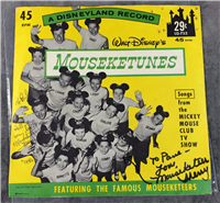 WALT DISNEY Mouseketunes (LG-753, 1962) 45 RPM Record AUTOGRAPHED