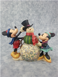 DRESSING UP FOR THE HOLIDAYS 6-1/4 inch Disney Mickey Mouse/Minnie/Snowman Figurine (Jim Shore, Enesco, 4013968, 2009)