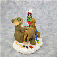 SENDING YOU GOOD TIDINGS AND FRIENDSHIP 4 inch Mice with Deer at Mailbox Christmas Figurine (Charming Tails, Enesco, 85/187, 2007)